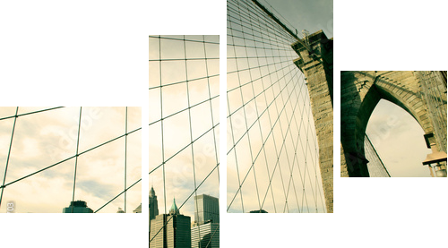 Most Brookliński – sepia z widokiem na Nowy Jork  - Vierteiliges Leinwandbild, Viertychon