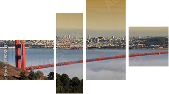 photo of the golden gate bridge at evening - Vierteiliges Leinwandbild, Viertychon