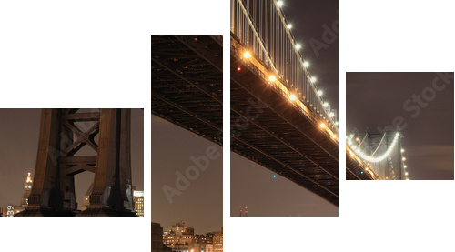 New York City Skyline and Manhattan Bridge At Night - Vierteiliges Leinwandbild, Viertychon