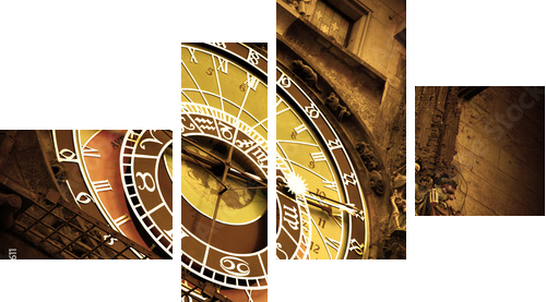 Old astronomical clock on Old Town Hall, Prague - Vierteiliges Leinwandbild, Viertychon