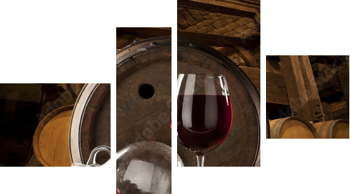 the still life with glass of red wine - Vierteiliges Leinwandbild, Viertychon