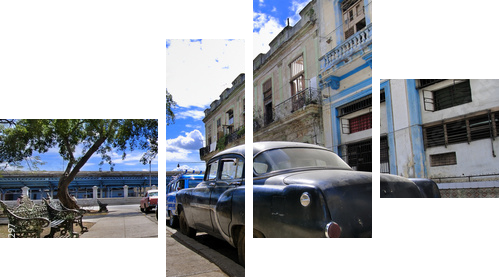 Havana Street with Oldtimer - Vierteiliges Leinwandbild, Viertychon