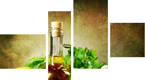 Oliwa aromatyzowana zdrowymi przysmakami
 - Vierteiliges Leinwandbild, Viertychon