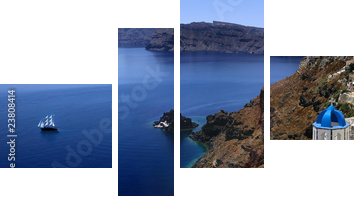 Piękno Santorini uchwycone w panoramie
 - Vierteiliges Leinwandbild, Viertychon