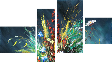 Bouquet of wild flowers in a vase - Vierteiliges Leinwandbild, Viertychon