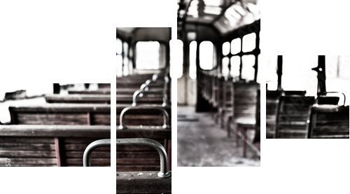 chairs in vintage train - Vierteiliges Leinwandbild, Viertychon