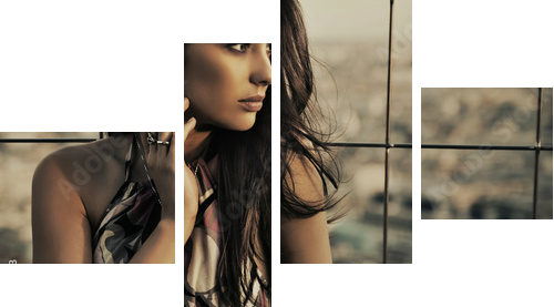 beauty posing over urban background - Vierteiliges Leinwandbild, Viertychon