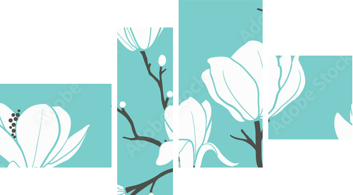 blue magnolia pattern - Vierteiliges Leinwandbild, Viertychon