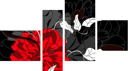 Background with red flower - Vierteiliges Leinwandbild, Viertychon