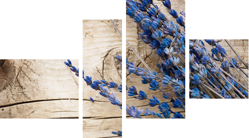 Lavender over wood background.With copy-space - Vierteiliges Leinwandbild, Viertychon