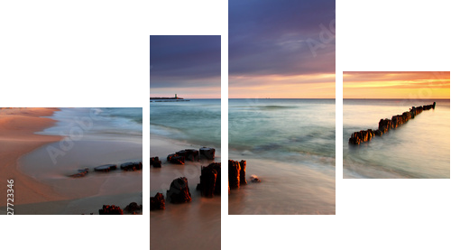 Beautiful sunrise on the beach - Vierteiliges Leinwandbild, Viertychon