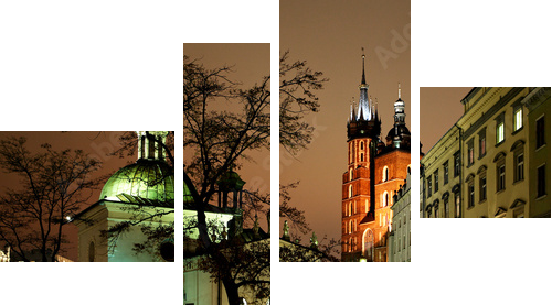 Night view of the Market Square in Krakow, Poland - Vierteiliges Leinwandbild, Viertychon
