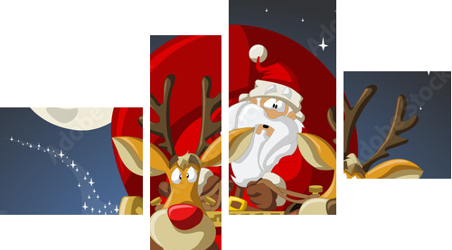 Santa-Claus on sleigh with reindeers - Vierteiliges Leinwandbild, Viertychon