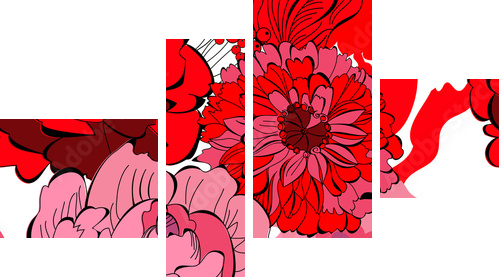 Seamless pattern with red flowers - Vierteiliges Leinwandbild, Viertychon