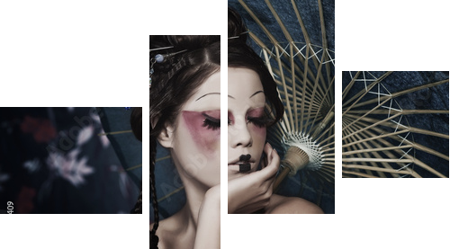 portrait of a beautiful white girl in geisha style - Vierteiliges Leinwandbild, Viertychon