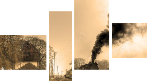 Old retro steam train - Vierteiliges Leinwandbild, Viertychon