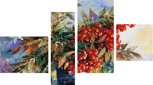 Still-life with a mountain ash and apples  - Vierteiliges Leinwandbild, Viertychon