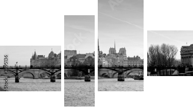 notre dame de paris noir et blanc - Vierteiliges Leinwandbild, Viertychon
