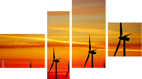 Wind turbines farm at sunset - Vierteiliges Leinwandbild, Viertychon