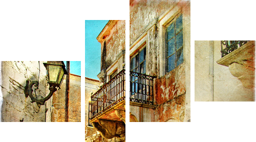 Grecka ulica – pictorial 
 - Vierteiliges Leinwandbild, Viertychon