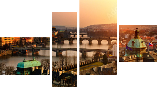 Panoramic view on Charles bridge and sunset Prague lights - Vierteiliges Leinwandbild, Viertychon