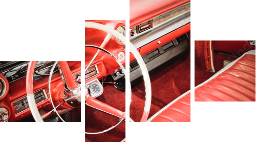classic car interior with red leather upholstery - Vierteiliges Leinwandbild, Viertychon