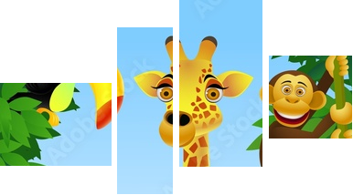 Wild animal cartoon - Vierteiliges Leinwandbild, Viertychon