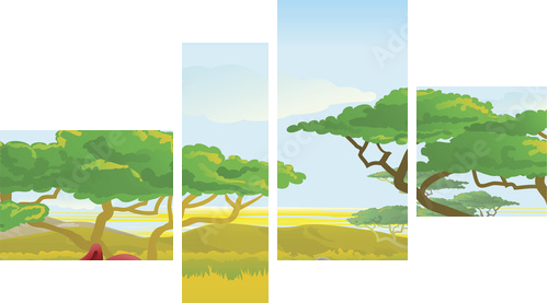 Cute African safari animal cartoon scene - Vierteiliges Leinwandbild, Viertychon
