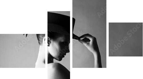 Naked lady with hat - Vierteiliges Leinwandbild, Viertychon