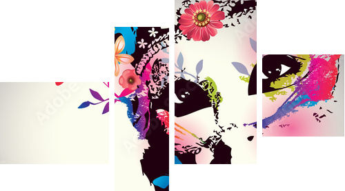 Girl with mask/Vector illustration - Vierteiliges Leinwandbild, Viertychon