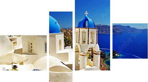 beautiful Santorini view of caldera with churches - Vierteiliges Leinwandbild, Viertychon