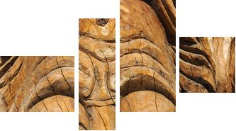 Face carved into an olive tree trunk in Matala - Vierteiliges Leinwandbild, Viertychon