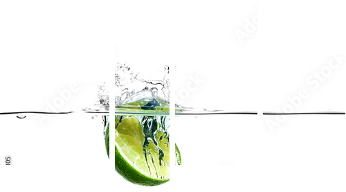 Halbe Limette fÃ¤llt spritzend ins Wasser - Vierteiliges Leinwandbild, Viertychon