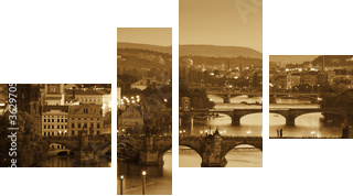 View at The Charles Bridge  and Vltava river, Sepia - Vierteiliges Leinwandbild, Viertychon