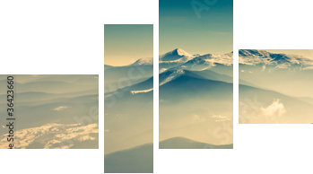 Scenic view of the winter mountains - Vierteiliges Leinwandbild, Viertychon