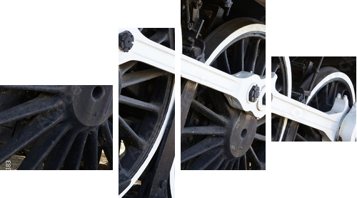 White wall Train wheels - Vierteiliges Leinwandbild, Viertychon