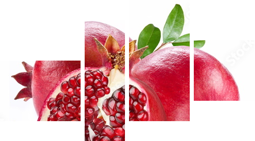 Ripe pomegranates with leaves. - Vierteiliges Leinwandbild, Viertychon