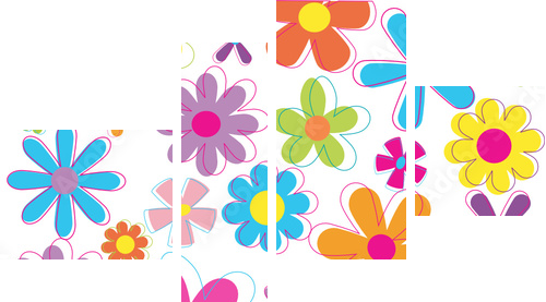 Multicolored retro styled flowers - Vierteiliges Leinwandbild, Viertychon