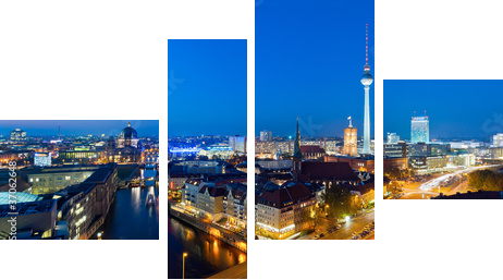 Berlin panorama at night - Vierteiliges Leinwandbild, Viertychon