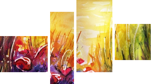 Malowane maki - Vierteiliges Leinwandbild, Viertychon