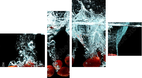 Strawberry Fruit Splash on water - Vierteiliges Leinwandbild, Viertychon