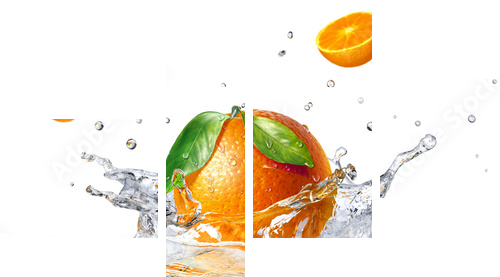 orange splashing into clear water - Vierteiliges Leinwandbild, Viertychon