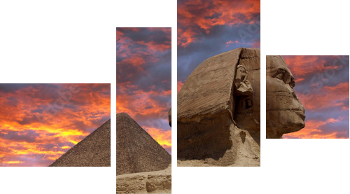 Pyramid and Sphinx at Giza, Cairo - Vierteiliges Leinwandbild, Viertychon