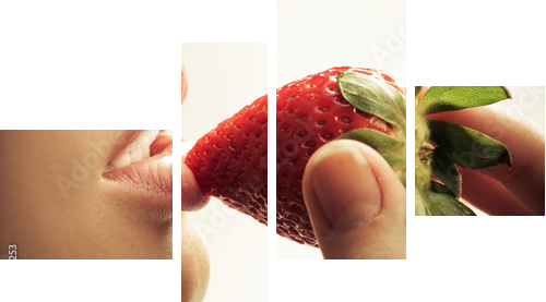 sensual mouth and strawberry - Vierteiliges Leinwandbild, Viertychon