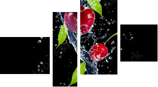 Cherries in water splash, isolated on black background - Vierteiliges Leinwandbild, Viertychon