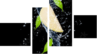 Green apples in water splash, isolated on black background - Vierteiliges Leinwandbild, Viertychon