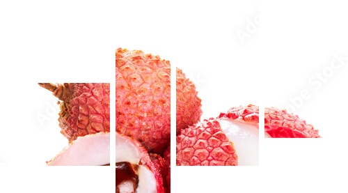 Lychee. Fresh lychees isolated on white - Vierteiliges Leinwandbild, Viertychon