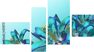 3d blue flowers panoramic  - Vierteiliges Leinwandbild, Viertychon