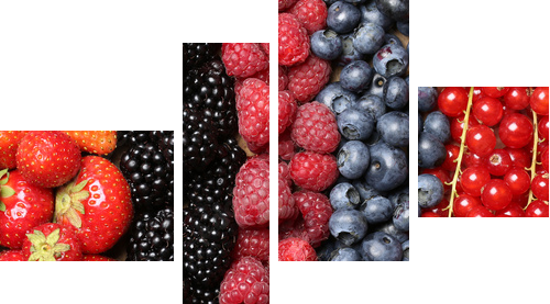 Frische Beeren FrÃ¼chte Hintergrund - Vierteiliges Leinwandbild, Viertychon