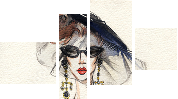 Beautiful woman. watercolor illustration  - Vierteiliges Leinwandbild, Viertychon